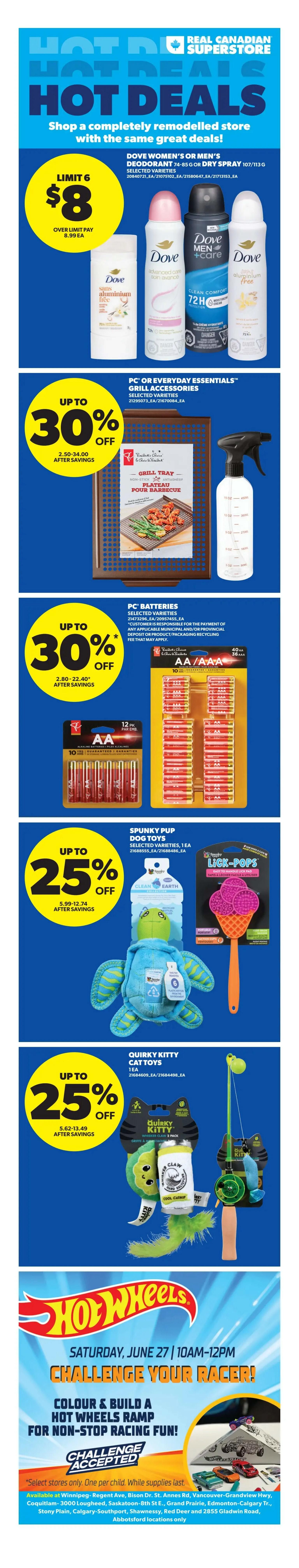 Real Canadian Superstore weekly flyer specials page 2. Celebrate more with Canada's Superstore. Boursin Soft Cheese or Kaukana Cheese selected varieties 130-170 g are $5 each with a limit of 4, over limit pay $6.49 each. PC or Balderson Cheese Slices 140-170 g or Non-Aged Cheddar Cheese Blocks 250-280 g selected varieties are $6 each with a limit of 4, over limit pay $6.99 each. The Snack Factory Pretzel Crisps selected varieties 200 g are $3.50 for members and $5.50 for non-members, saving members $2. Schneiders or Mitchells Pepperettes selected varieties 250-450 g are $7 for members and $11 for non-members, saving members $4. Must be a registered PC Optimum member to load and get this offer.