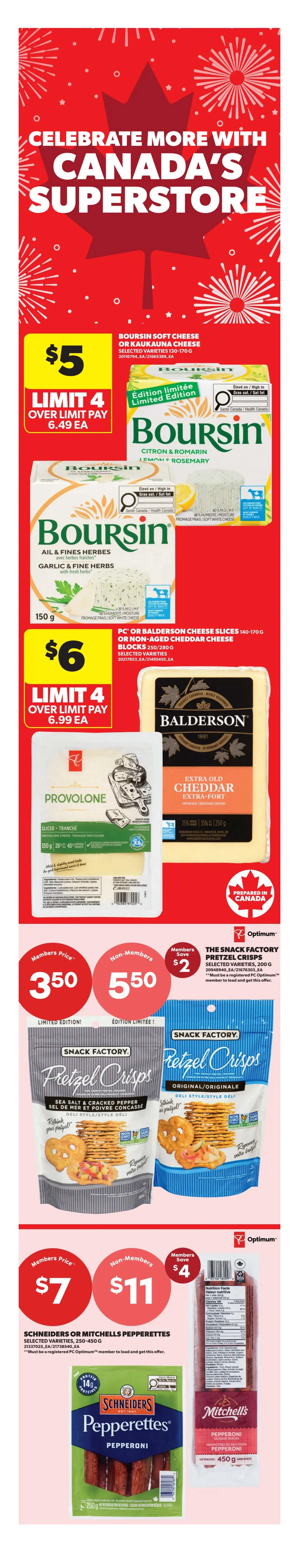 Real Canadian Superstore flyer page 3 features 'Moredays, Moredays, Moredays' specials with app-exclusive offers. Get more points with savings and deals from June 25 to July 1. Offers include: Get 100 PC Optimum points for every $1 spent on PC Ice Cream products, selected varieties and sizes, frozen. Get 100 PC Optimum points for every $1 spent on PC Pet Food and Supplies, selected varieties and sizes. Get 100 PC Optimum points for every $1 spent on PC Paper Products, selected varieties and sizes. Get 1,500 PC Optimum points back in points when you spend $3.50 on No Name Party Mix Chips, original flavour, 320g. Get 3,000 PC Optimum points back in points ($3 value) when you purchase a 14-inch Take and Bake Pizza, selected varieties, 660-730g, prepared in Canada.
