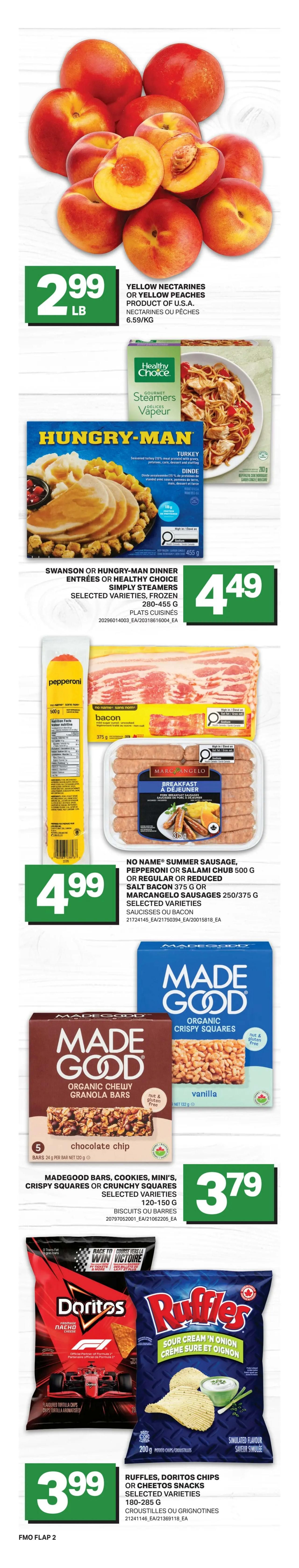 Freshmart proudly Canadian weekly flyer specials page 3. Featuring Pork Side Ribs for $2.99/lb, Fresh Chicken Kebabs Plain or Marinated for $7.99/lb, and Chicken Thighs Skinless, Boneless, Fresh for $5.99/lb. Also available are Farmer's Market Peppers 4's or Gen V Boston or Crispy Lettuce 2's for $3.49, and Tomatoes on the Vine for $1.39/lb. Seaquest Pink Salmon 400g or Raw or Cooked Shrimp 300g, 36-55/lb for $4.99. Olivieri Family Pack Pasta Selected Varieties 500-700g for $7.49. Campbell's Broth 900ml or St-Hubert Sauce 398ml Selected Varieties for 3/$5 or $1.67 ea. Iögo or Yoplait Source 16 x 100g or Becel Margarine 637/800g Selected Varieties for $6.99. Kellogg's Cereal 250-355g or Fun Pak 210g Selected Varieties for 2/$7 or $3.50 ea. Dr. Oetker Giuseppe Thin Crust or Rising Crust Pizza Selected Varieties, Frozen, 439-785g for $4.99. Nescafé Instant Coffee 100-170g or Sweet & Creamy 16/18's Selected Varieties for $6.49. Terra Olive Oil 750ml/1L for $9.49.