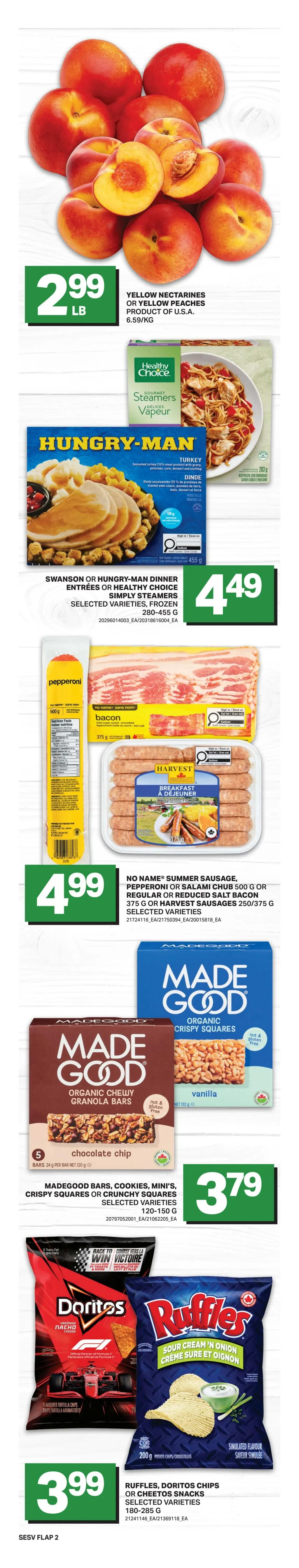 Freshmart weekly flyer specials for Western Canada, page 3. Featured items include Pork Side Ribs for $2.99/lb, Fresh Chicken Kebabs for $8.99/lb, and Chicken Thighs for $6.49/lb. Also available are Farmer's Market Peppers 4's or Green Onion or Crispy Lettuce 2's for $3.49, and Tomatoes on the Vine for $1.39/lb. SeaQuest Pink Salmon 400g or Raw or Cooked Shrimp 300g, 36-55/lb frozen is $4.99. Olivieri Family Pack Pasta 500-700g is $7.49. Campbell's Broth 900ml or St-Hubert BBQ Sauce 398ml selected varieties are 3 for $5 or $1.67 each. Becel Original Margarine 637/800g or Yoplait Source 16 x 100g selected varieties are $6.99. Kellogg's Cereal 250-355g or Fun Pac 210g or Silk Non-Dairy Beverages 1.75/1.89L selected varieties are 2 for $7 or $3.50 each. Dr. Oetker Giuseppe Thin Crust or Rising Crust Pizza 439-785g selected varieties are $4.99. Nescafé Instant Coffee 100-170g or Sweet & Creamy 16/18's selected varieties are $6.49. Terra Olive Oil 750ml/1L is $9.49.