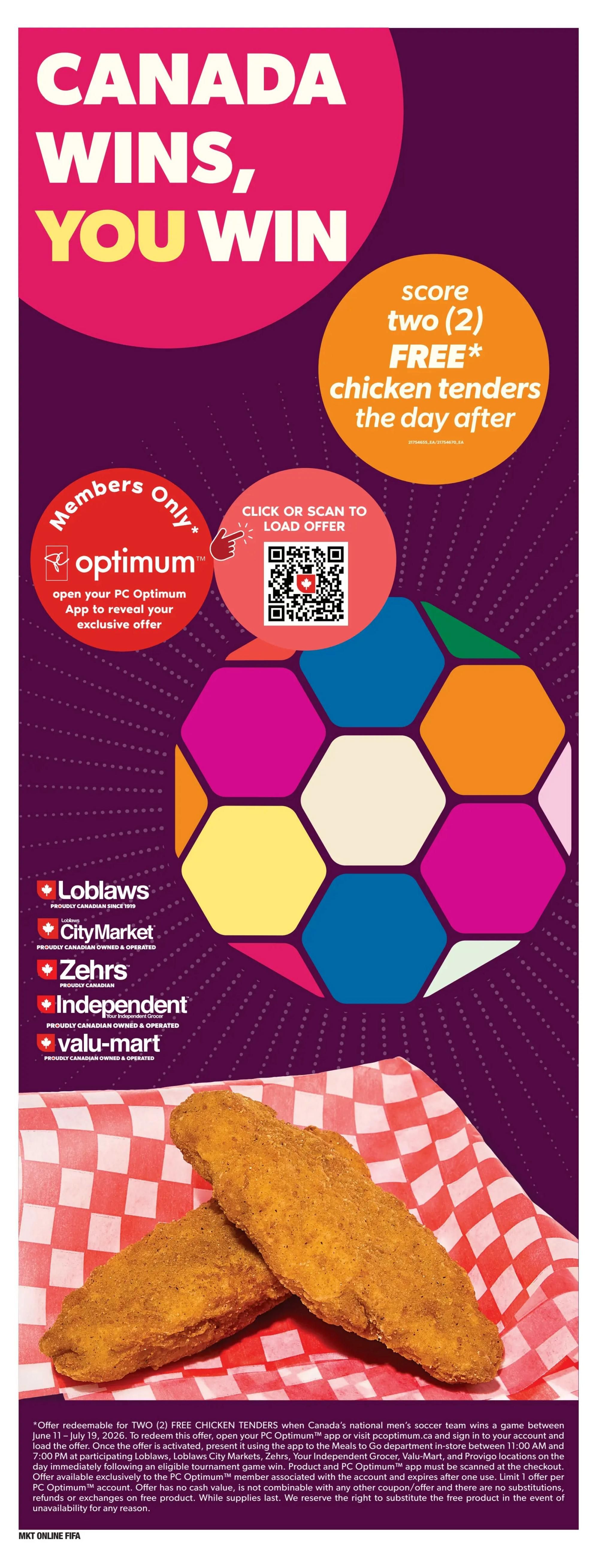 Loblaws City Market weekly flyer specials for July 9th to July 15th, 2026. Save 30% on Pork Loin Combination Chops, Sirloin and Rib Portion for $3/lb. Save 42% on Chicken Thighs, boneless, skinless, family size for $5.44/lb. Saturday, July 11th at 12 PM event: Say cheese! Sample local artisanal cheddar cheese, hand cut in store. Save up to $2.49 on SeaQuest Sole, Tilapia, Pollock or Pacific White Shrimp, raw zipperbacks, 6-20/lb for $6.50. Fresh Coho Salmon Fillets for $10/lb. Save 41% on Lactantia Butter, Country Churned, unsalted for $4.98. Seedless Watermelon, product of U.S.A., 11 lb average for $5. PC Burgers, selected varieties, frozen, 832g-1.36kg for $4.00. No Name Hot Dog or Hamburger Buns, selected varieties, 8-444g for $3. Save up to $1.50 on Oikos Pro Yogurt, 750g or Yoplait Source, 650/750g or Creamy 16x100g for $6.50. Save up to $1.81 on PC Shredded Cheese or Crumbled Feta Cheese, 250-320g or Black Diamond Cheese Bars, 400g or Shredded Cheese, 320g for $4.98. General Mills Cereals, family size, selected varieties, 317-770g for $5.50 Member Price, $7.99 Non-Member Price, $2.49 for Cheerios Protein. No Name Canola, Sunflower or PC Splendido Extra Virgin Olive Oil, 500ml or Bick's Pickles, 1L for $5. Heinz Ketchup, 750ml/1L, Kraft Miracle Whip Spread, 650/890ml or Kraft Pure Salad Dressing, 355ml for $5. Cavendish Farms Fries, Onion Rings or Crinkle Chips, selected varieties, frozen, 400-750g starting at $3. Oasis Fruit Juices or Arizona Iced Teas, selected varieties, 960ml for $1.50. Chapman's Premium Ice Cream, frozen yogurt or sorbet, 2L for $5.50. Save up to $7 on Charmin Bathroom Tissue, 24 rolls or Bounty Paper Towel, 6 rolls for $7. Get 2,000 Optimum points when you buy 2, and $2 back in points when you buy 2 Charmin or Bounty.
