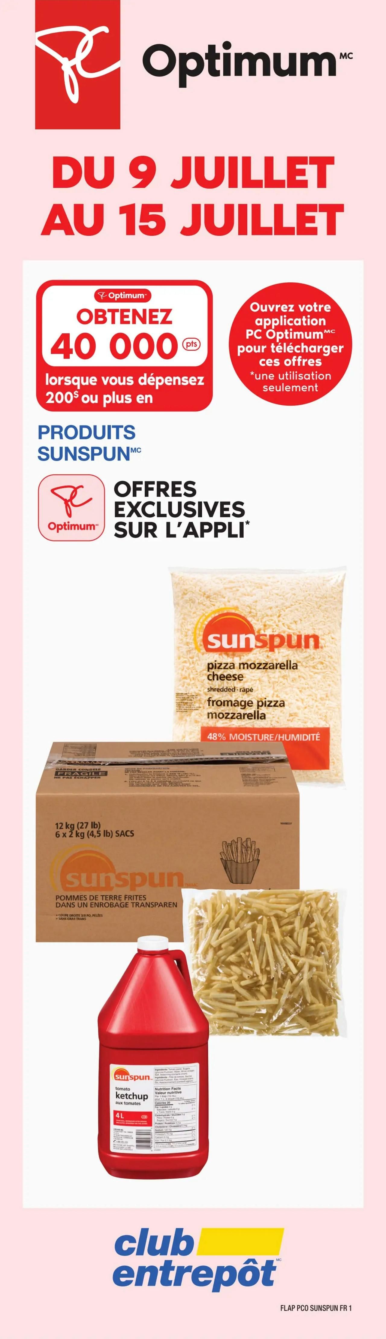 Wholesale Club flyer specials from July 9 to July 15. Get 5,000 PC Optimum points when you spend $30 or more on canned goods. Exclusive app offers available. Featured products include Knorr Chicken Broth Mix (1 kg), Unico Crushed Tomatoes (2.84 L), Sunspun Flaked Light Tuna in water (1.88 kg), and Simple Flaked Light Tuna (170 g).