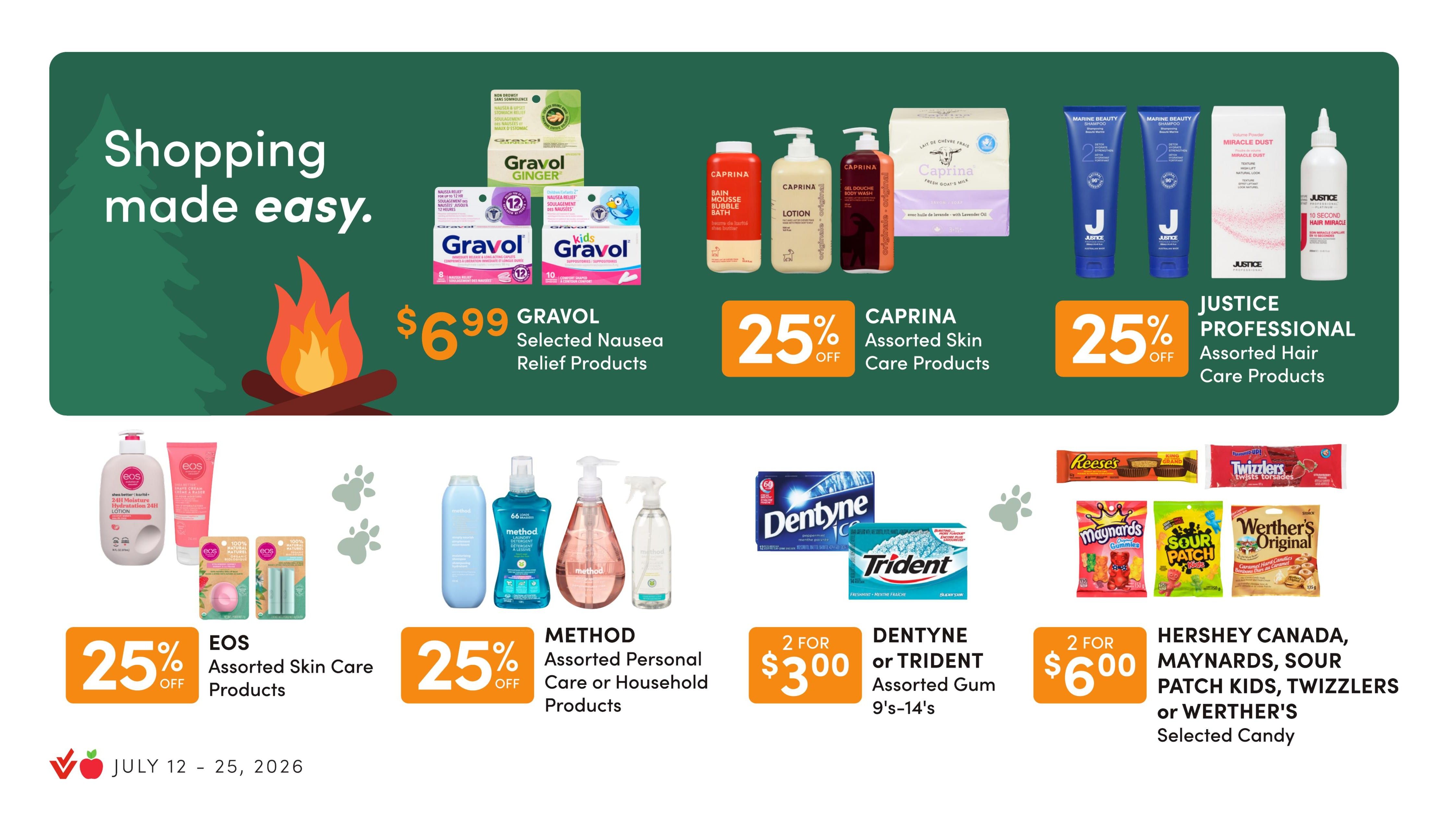 Value Drug Mart flyer page 3 features a variety of health and personal care products. Get 25% off Smart Solutions or Youtheory Assorted Supplements. Also, save 20% on Thrive Assorted Nicotine Replacement Gum or Lozenges, available in 36's-108's. Other offers include 25% off Conair or Scunci Assorted Hair Accessories, 25% off Secret Assorted Deodorant (45g-99g), and 25% off Cortizone-10 Assorted Skin Care Products. Western Family Selected First Aid Products are 2 for $7.00. Blue Stop Max Pain Relief 237mL and Heali Assorted Therapeutic Tape are available for $19.99. The flyer is valid from July 12 to July 25, 2026.