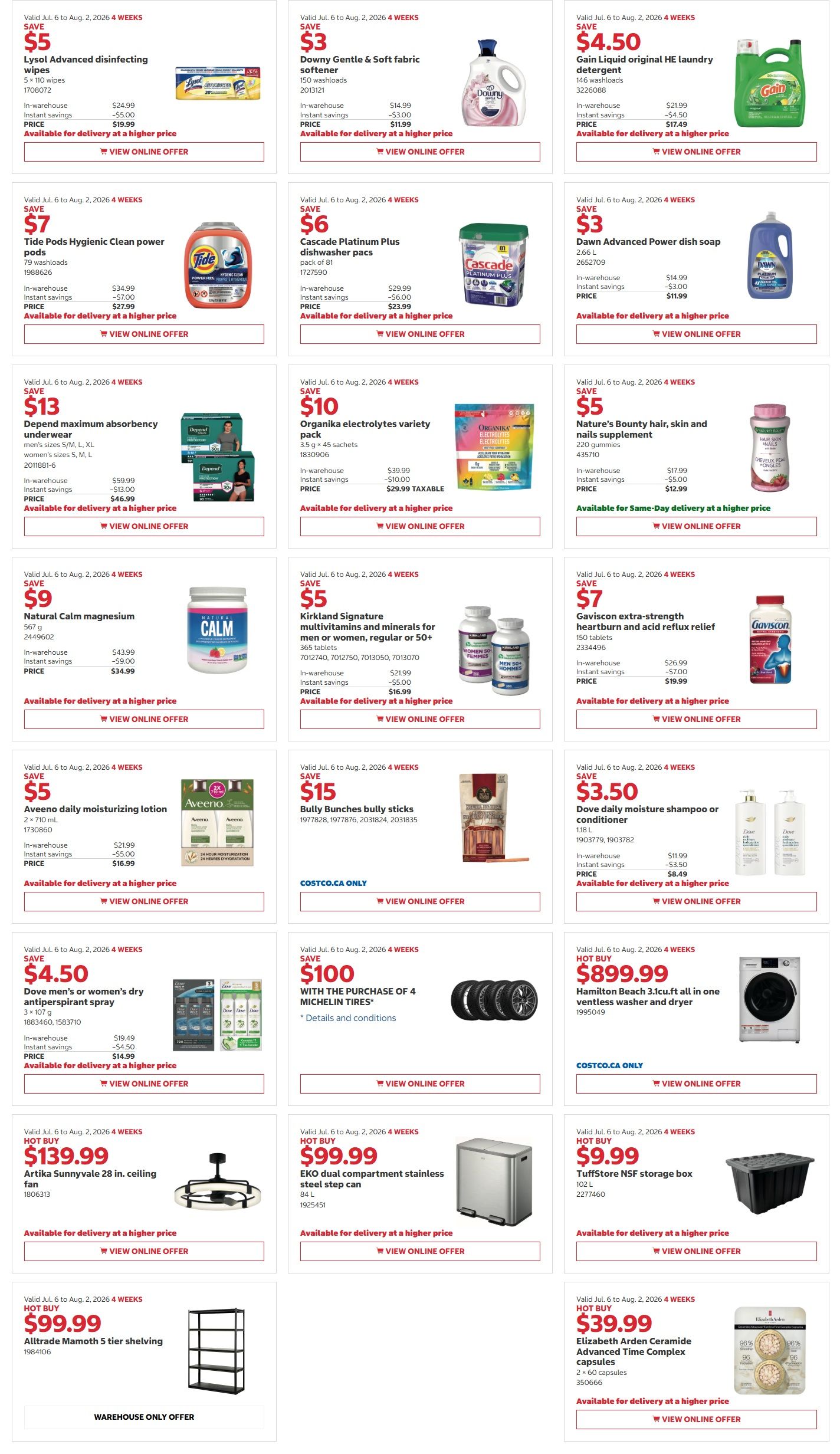 Costco Warehouse Offers flyer, page 5. Members only, with more than $2,850 in savings available at your local warehouse. See individual offers for valid dates. Image shows the exterior of a Costco Wholesale store.