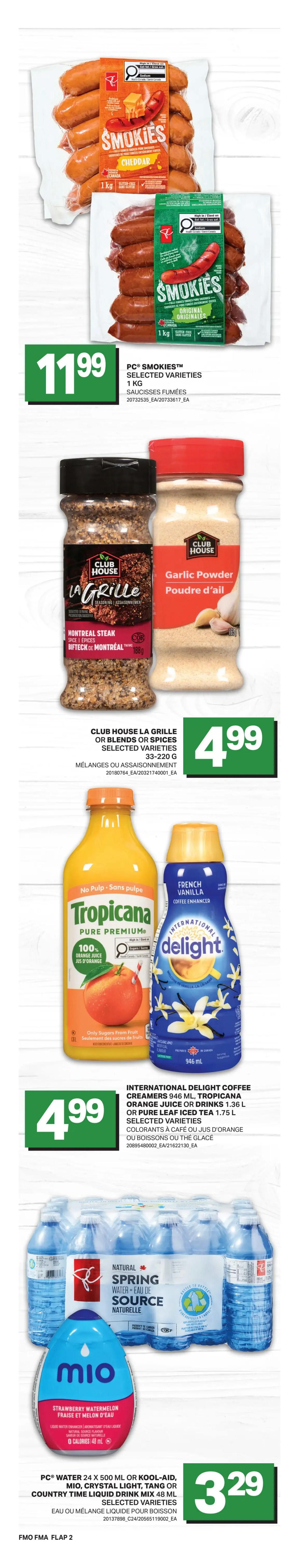 Freshmart Atlantic Canada Weekly Flyer Specials, Page 3. Featured items include Pork Back Ribs for $4.99 LB, Janes Pub Style Breaded Chicken Popcorn Chicken or Chicken Strips for $7.49, Farmer's Market Nectarines 2L or Peaches 3L for $8.99, and PC Chop Salad Kits for $4.99. Also on sale are Seaquest Pacific White Shrimp 300g or Bay Scallops 400g for $5.49, and Piller's Pepperoni or Turkey Bites 300-500g or Roma Sliced Pepperoni 900g for $7.99. In the lower section, find Reese's Puffs Cereal for 2 for $7, Activia Probiotic 650g Greek Yogurt or Danone Danino 6x93ml or two good 4x95g Yogurt for $5.99, Kraft Peanut Butter 750g G/1 KG for $5.99, and Oasis or Del Monte Juice 960ml or 1L or PC Soft Drinks 2L for $1.49. Additionally, Green Giant 750g or Valley Selections 400/500g Vegetables are $2.99, Heinz Ketchup 750ml/1L or Kraft Miracle Whip Spread 650/890ml are $4.99, and Tide Laundry Detergent 1L-12's or Downy or Gain Fabric Softener 946ml-1.31L or Beads 141g are $5.99.