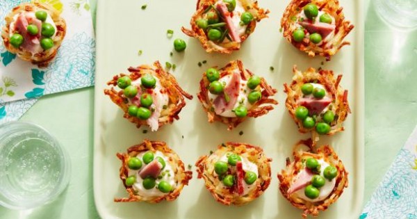 Potato Nests with Peas, Ham and Cream Cheese