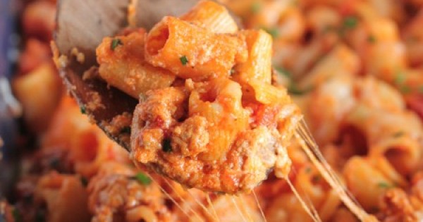 Classic Cheesy Stuffed Sausage Pasta Bake