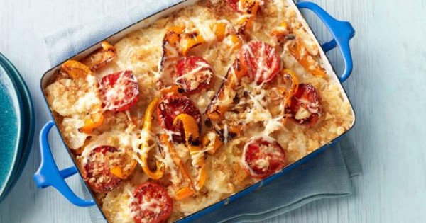 Scalloped Potatoes With Tomatoes and Bell Peppers