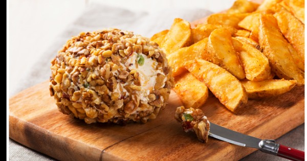 Pimento and Jalapeño Pepper Cheddar Cheese Ball with Spicy Wedges