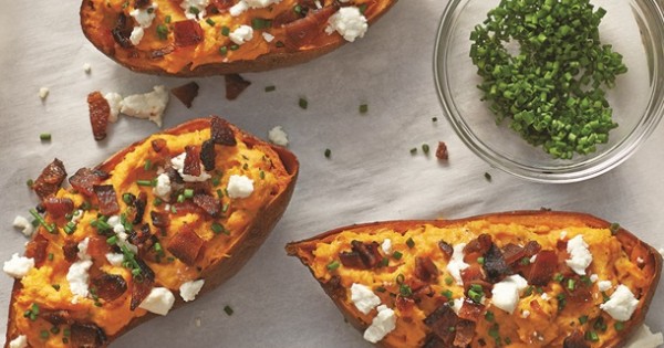 Maple Bacon and Goat Cheese Stuffed Sweet Potatoes