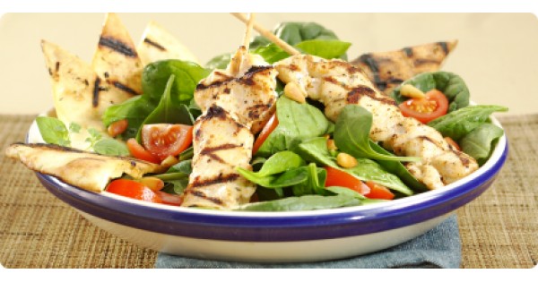 Chicken Souvlaki Brochettes and Spinach Salad