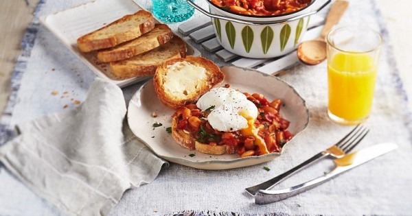 Homemade Baked Beans with Poached Egg