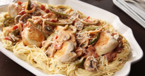 Chicken Cacciatore with Creamy Angel Hair Pasta