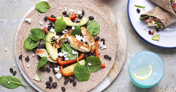 Chicken, avocado and black bean wrap
