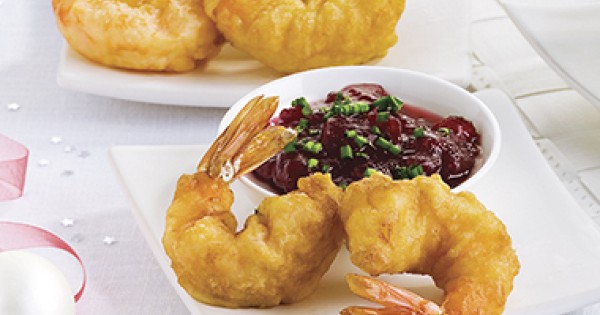 Shrimp Tempura with Cranberry-Wasabi Sauce