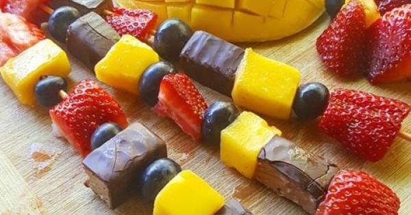 Fruit and Special K Protein Bliss Bites salted caramel skewers