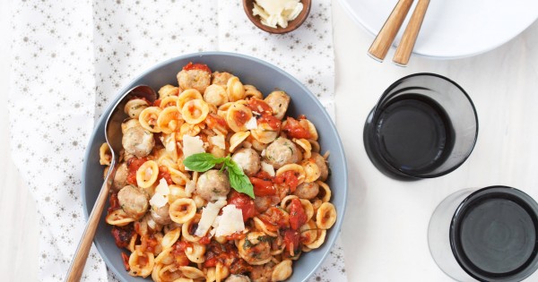 Mini Mozzarella Stuffed Turkey Zucchini Meatball Orrechiette