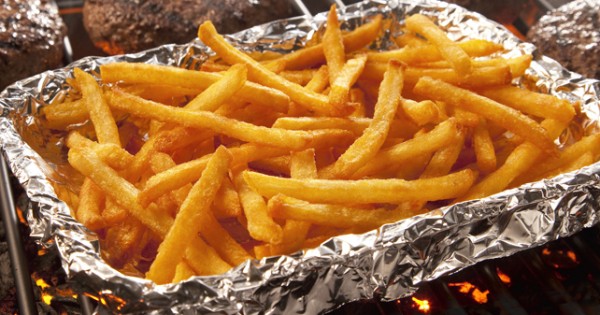 Easy Grilled Shoestring Fries with Sriracha Ketchup