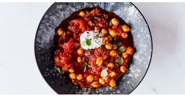 Chorizo, Tomato, and Chickpeas With Yogurt