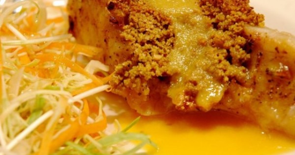 Macadamia-Crusted Sea Bass with Mango Cream Sauce