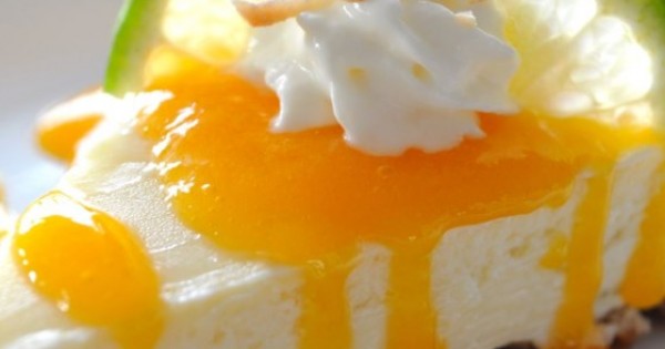 Coconut-Lime Cheesecake with Mango Coulis