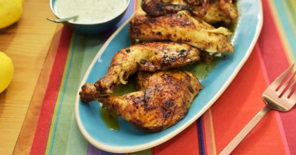 Peruvian-Style Spatchcock Chicken with Creamy Cilantro Sauce