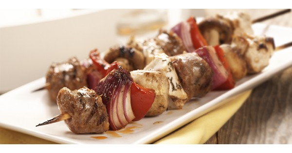 Grilled Chicken, Sausage and Vegetable Skewers