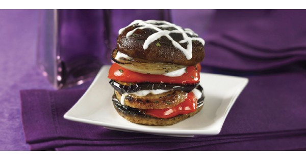Roasted Portobello Stacks with Goat Cheese Drizzle