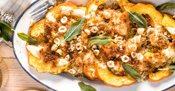 Acorn Squash, Parmesan Cheese and Hazelnut Gratin
