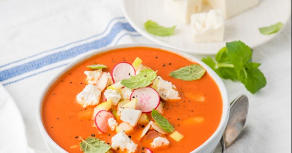 Watermelon, Red Bell Pepper and Feta Cheese Gazpacho