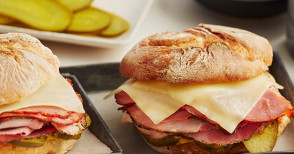 Roast Pork and Smoked Ham Ciabatta Sandwich with Monterey Jack