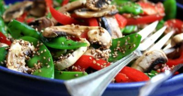 Snow peas and red pepper salad and my family’s best ever surprise party