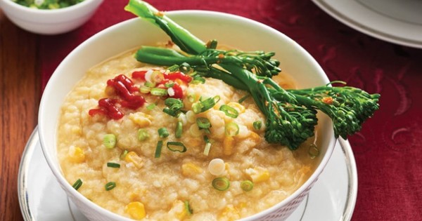 Corn Congee with Broccolini