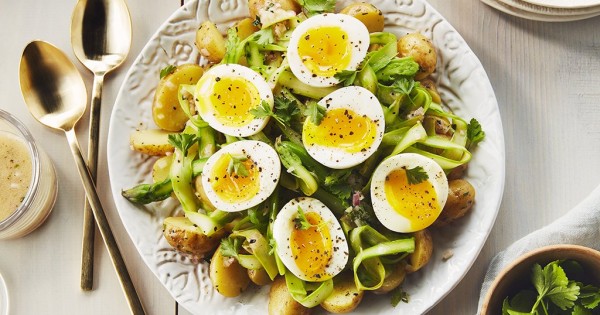 Shaved Asparagus Potato Salad with Soft Boiled Eggs