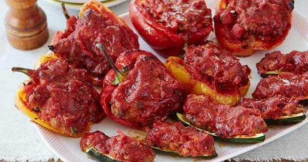 Stuffed Zucchini and Red Bell Peppers