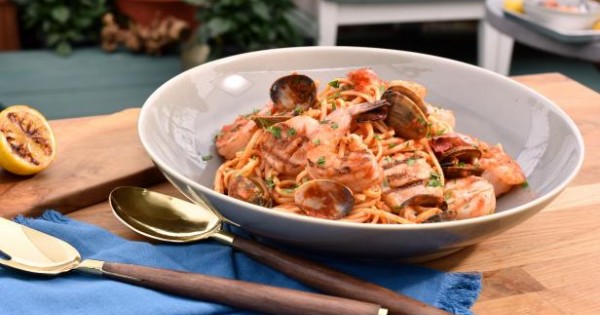 Grilled Seafood with Linguine