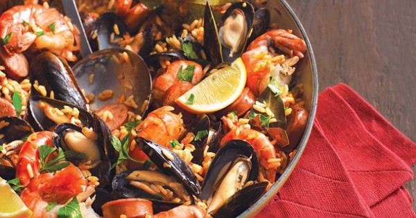 Barbecued Spanish Rice with Sausage & Seafood