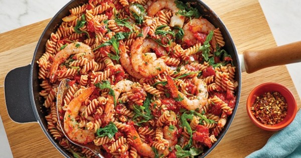 One Skillet Spicy Shrimp Fusilli