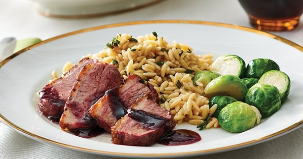 Duck Breast with Apricot Red Wine Sauce and Herb Orzo