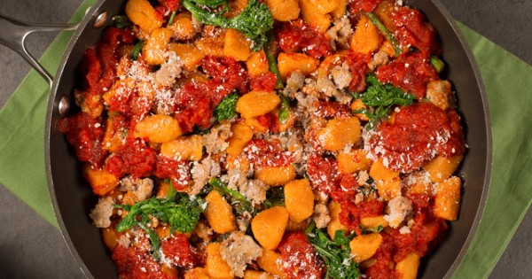 Sweet Potato Gnocchi with Sausage and Rapini
