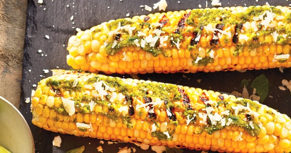 Pesto parmesan grilled corn