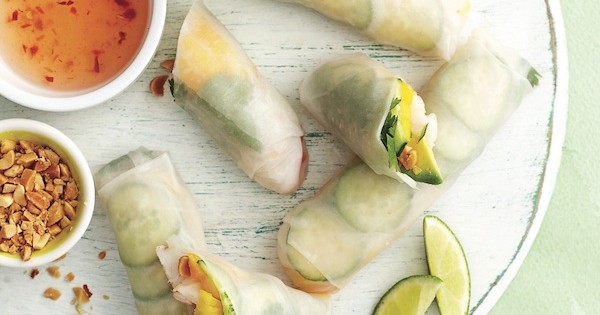 Shrimp, avocado and mango salad rolls