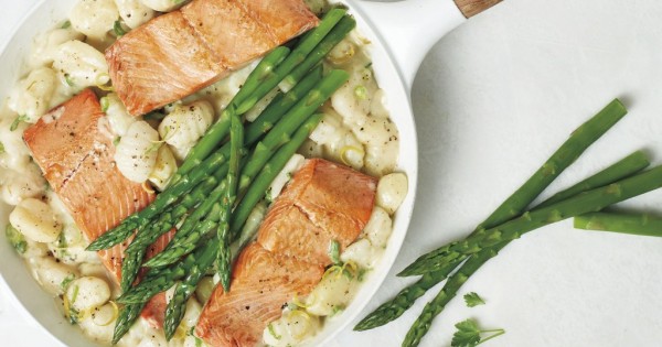 Salmon and Creamy Asparagus Gnocchi