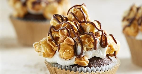 Chocolate Cupcakes with Buttery Toffee Popcorn