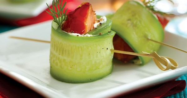 Cucumber Roll with Hot Smoked Salmon with Cream Cheese and Dill