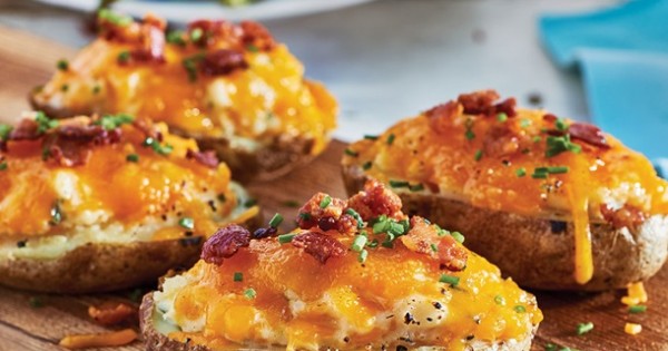 Plank Grilled Stuffed Potato Skins