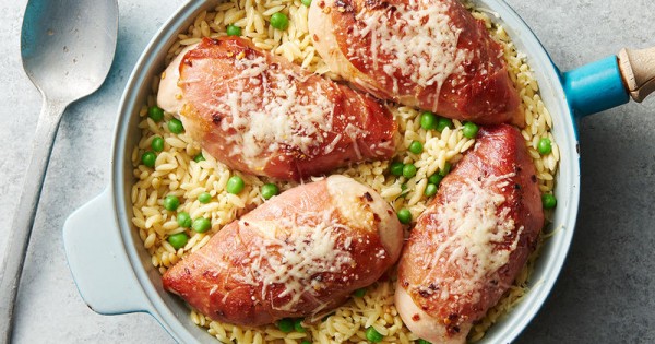 Prosciutto-Wrapped Chicken with Lemon Orzo and Peas