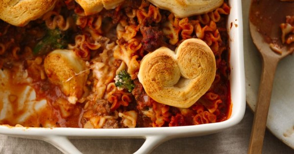 Crescent Heart-Topped Lasagna Casserole