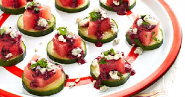 Watermelon Appetizers with Blueberry Dressing