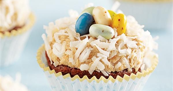 Bird's Nest Cupcakes with Peanut Butter Frosting